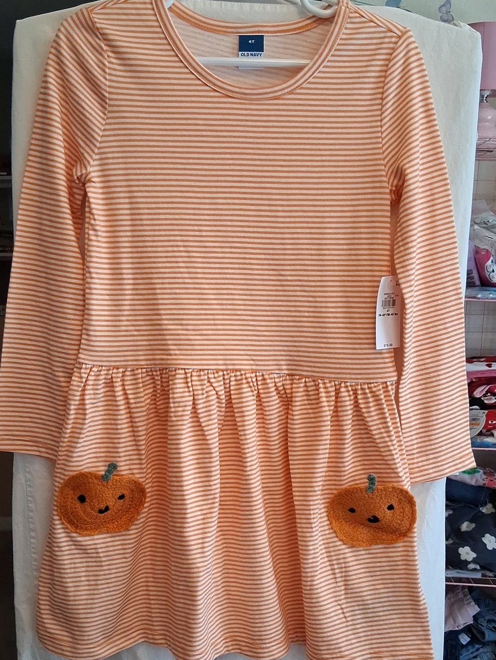 Old Navy Orange Striped Pumpkin Pocket Kids Dress